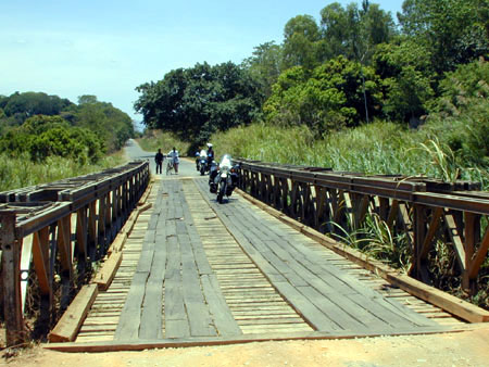 wooden bridge on road in Malawi 26-10-02